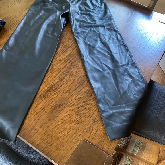 Pleather black pants Full length straight pants by Zara Medium - Picture 9 of 12